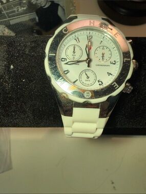 Michele White and Silver Chronograph Watch